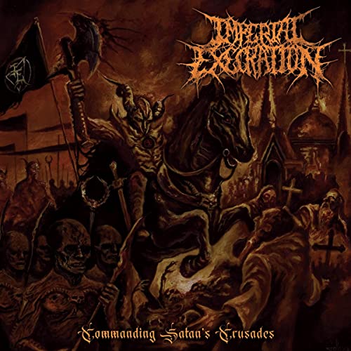 Dark fantasy album cover depicting a horned rider on horseback with an army.