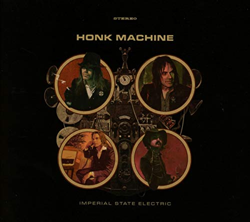 CD cover for Imperial State Electric’s “Honk Machine” featuring portraits and clockwork.