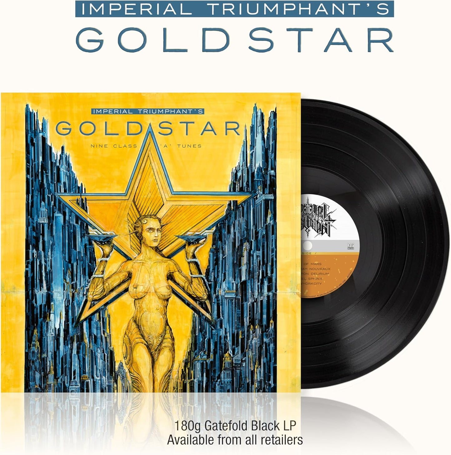 Imperial Triumphant's "Goldstar" vinyl record with ornate gold and blue cover art.