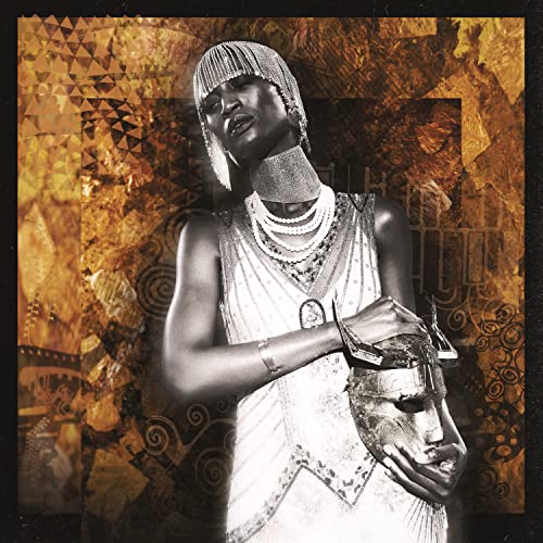 Black and gold album cover featuring a person with a mask.