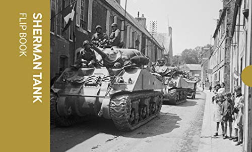 Sherman tank in a European town, flip book cover image.