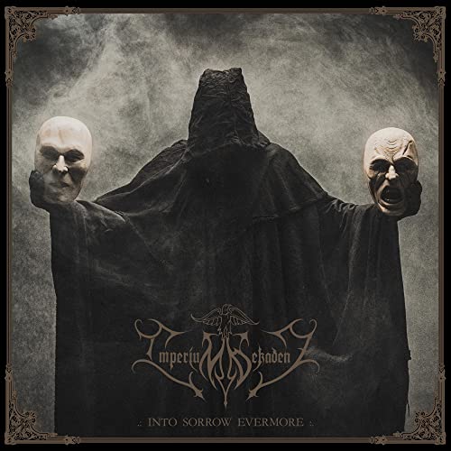 Dark album cover featuring a hooded figure flanked by pale, screaming masks.