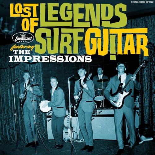 Album cover for "Lost Legends of Surf Guitar" featuring a band performing.
