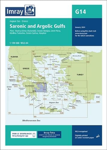 Imray nautical chart G14 of the Saronic and Argolic Gulfs, Greece.