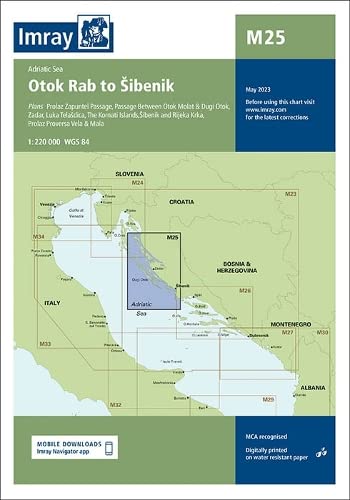 Imray nautical chart M25 showing the Adriatic Sea from Otok Rab to Sibenik.