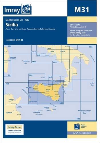 Nautical chart of Sicily and surrounding Mediterranean Sea areas, detailed with grid lines.