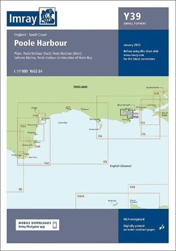 Imray nautical chart of Poole Harbour, England, with coastline details.