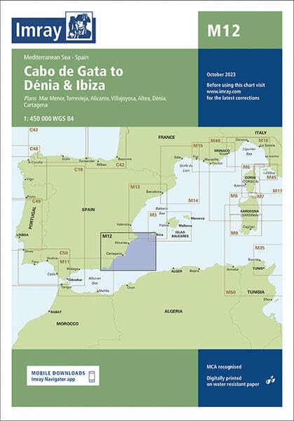 Imray M12 nautical chart of the Mediterranean Sea, Cabo de Gata to Ibiza.