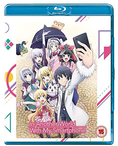 Blu-ray case featuring anime characters taking a selfie with a smartphone.