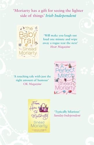 Book covers by Sinéad Moriarty with quotes and a light blue background.
