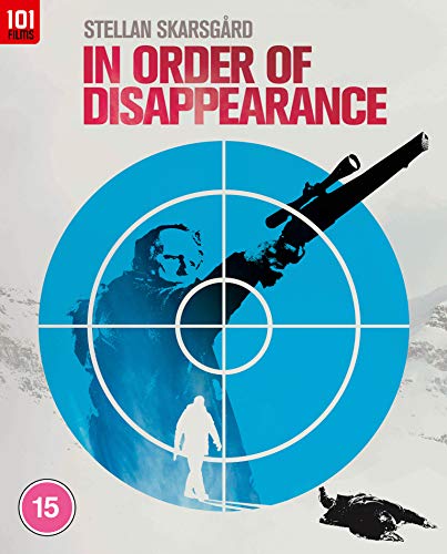 Blu-ray cover for “In Order of Disappearance” featuring a silhouetted man and rifle.