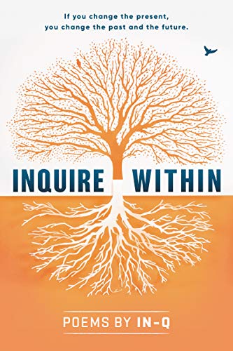 Book cover: orange tree illustration with text "Inquire Within" and author "In-Q".