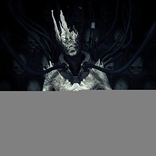 MonLurid monochrome artwork of a creature with horns connected to thick black cables.
