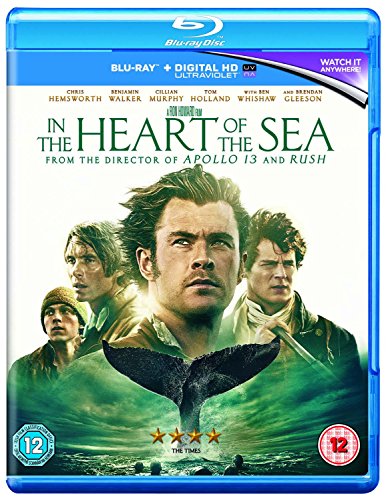 In The Heart of the Sea" Blu-ray cover with cast and whale imagery.