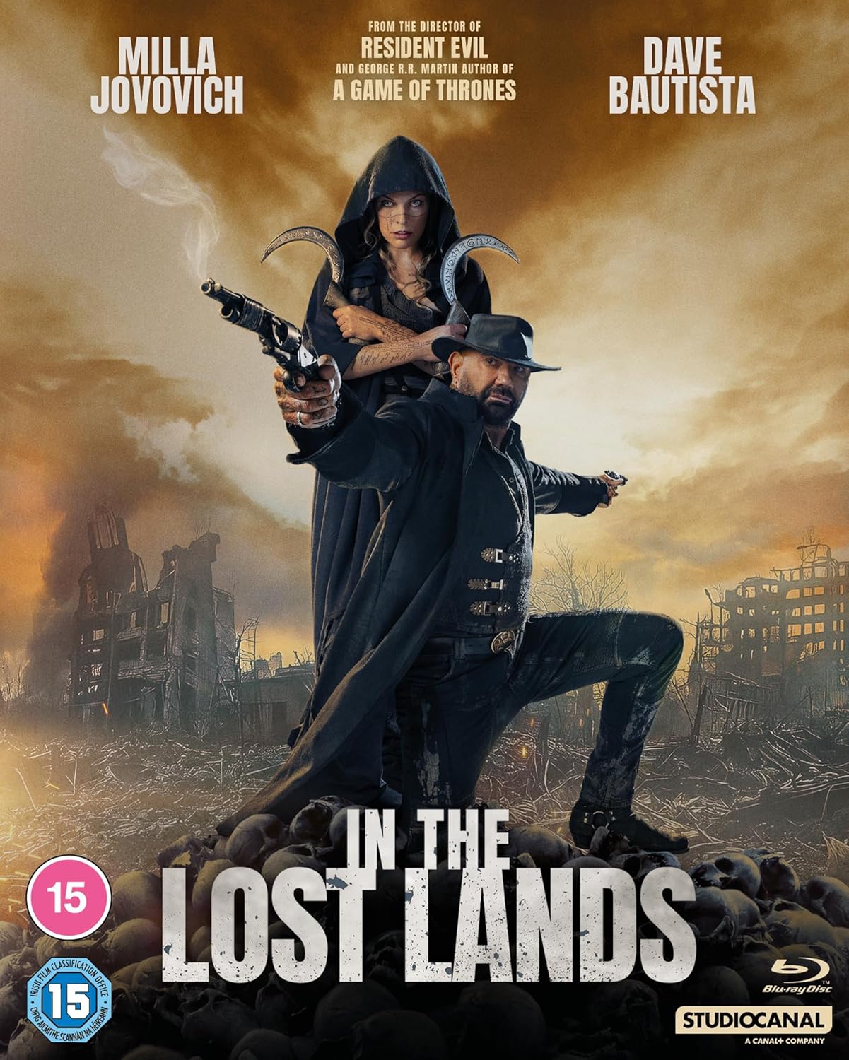 In The Lost Lands" Blu-ray cover featuring Milla Jovovich and Dave Bautista.