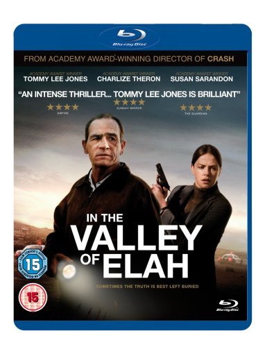 In The Valley of Elah" Blu-ray cover with Tommy Lee Jones and Charlize Theron.