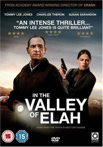 DVD cover for "In The Valley Of Elah" featuring Tommy Lee Jones and Charlize Theron.