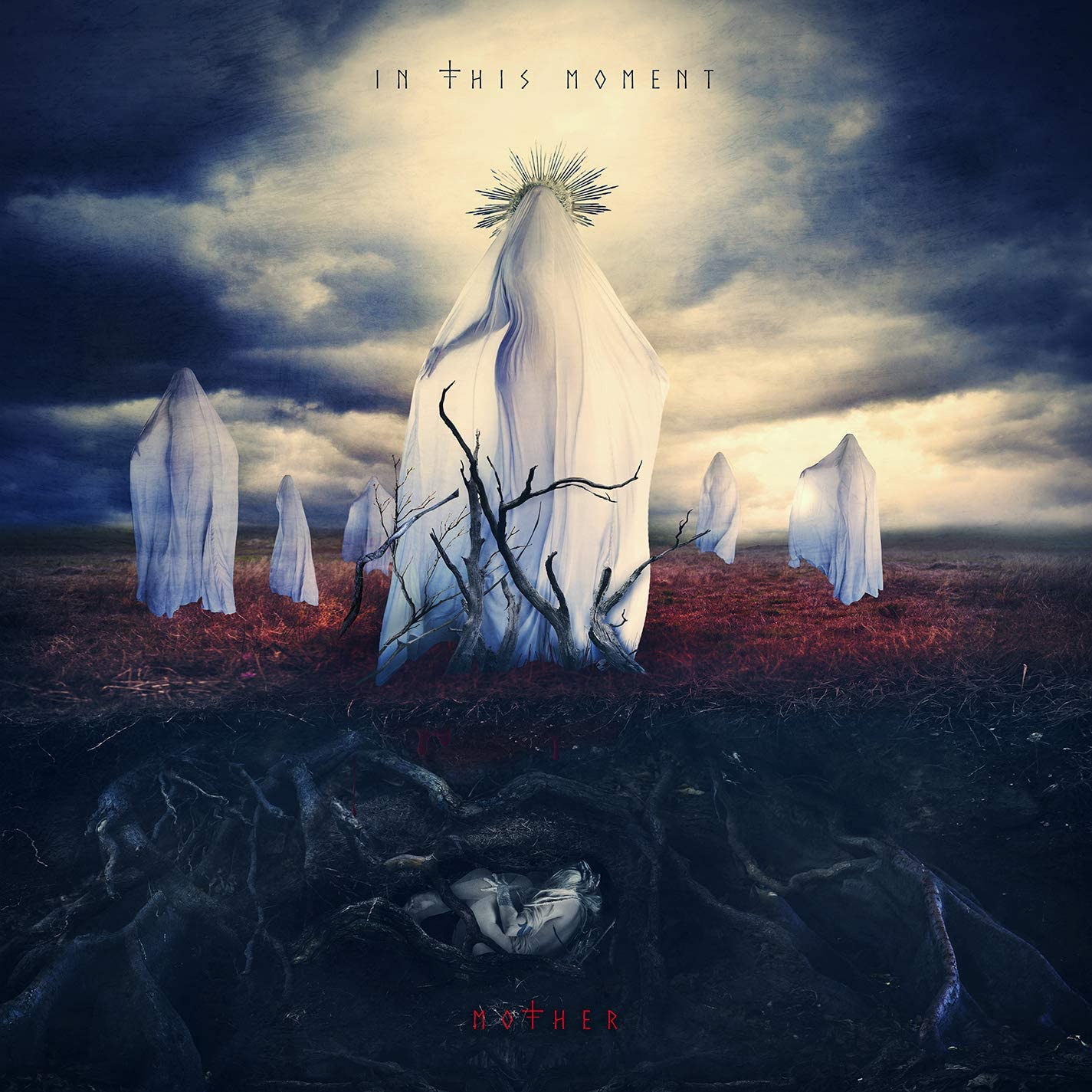 The image depicts a CD cover with a surreal, dark landscape featuring ghostly figures.