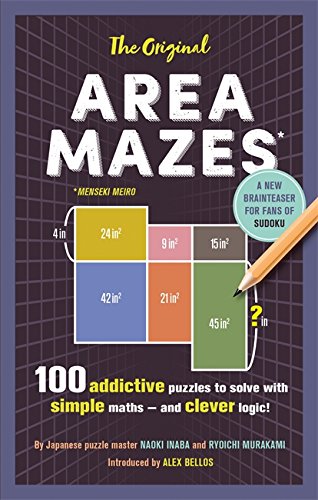 Puzzle book cover with colorful squares, a pencil, and the title "Area Mazes.