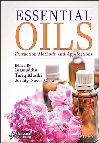 Book cover for "Essential Oils" with pink flowers and amber bottles.