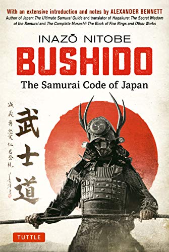 Book cover: "Bushido" with samurai in armor against a red sun.