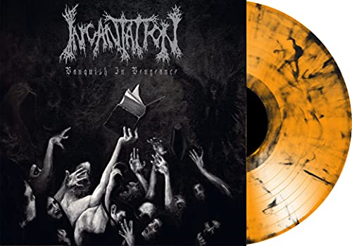 Incantation "Vanquish in Vengeance" vinyl record with dark, illustrated cover art.