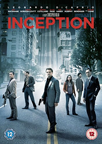 Inception DVD cover featuring cast members in a city street scene.