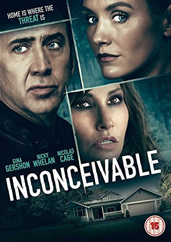 Inconceivable" DVD cover featuring Nicolas Cage and Gina Gershon, with a house image.