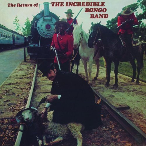 Vinyl album cover featuring men on horseback and a man fixing train tracks.