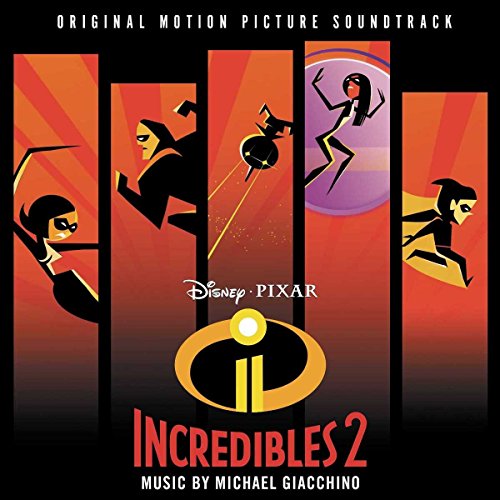 Incredibles 2 soundtrack CD cover with family silhouettes and logo.