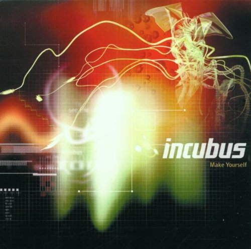 Incubus "Make Yourself" CD cover: abstract, glowing green face with circuitry.