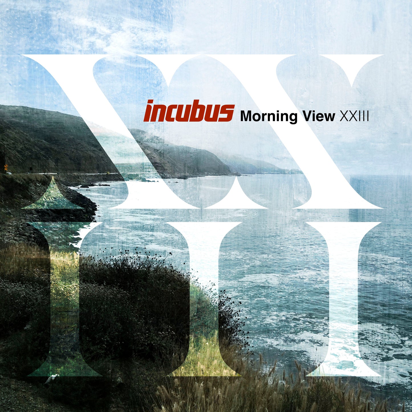 Incubus album cover: coastal landscape with large white text overlay.