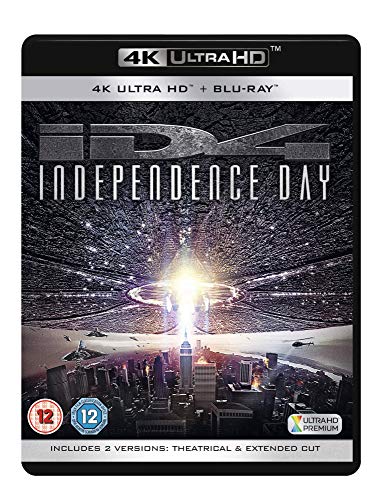 Independence Day 4K Ultra HD Blu-ray cover featuring a giant spaceship over a city.
