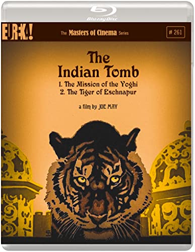 Blu-ray cover for The Indian Tomb featuring a tiger illustration against golden architecture.