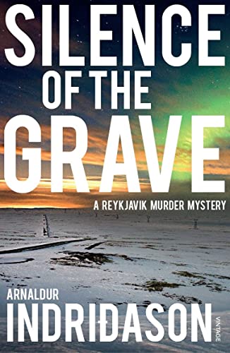 Book cover: "Silence of the Grave" with snowy landscape and aurora borealis.