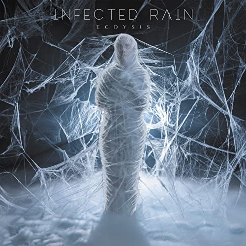 CD cover: Figure wrapped in white webs, dark and moody aesthetic.