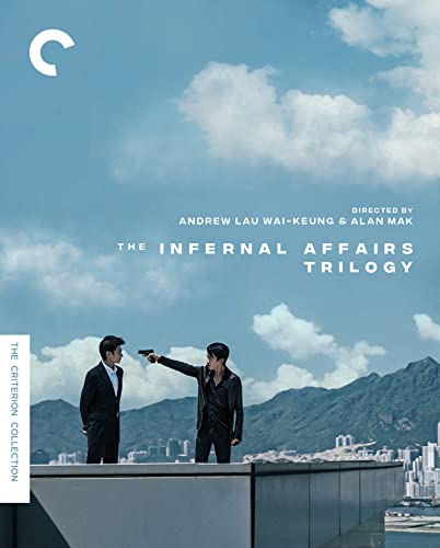 Blu-ray cover art for The Infernal Affairs Trilogy showing two men on a rooftop.