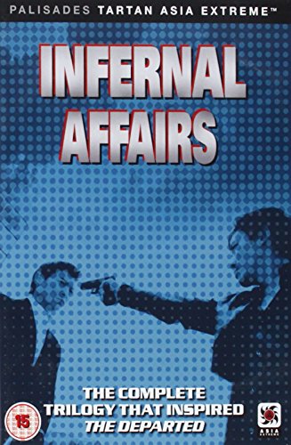 DVD cover for the Infernal Affairs trilogy featuring two men pointing guns at each other.