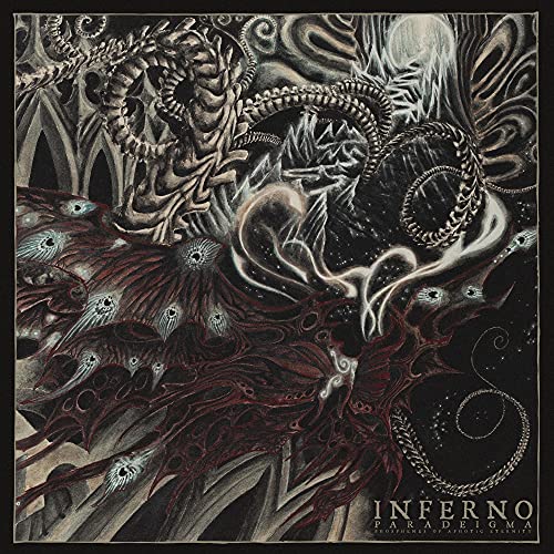 Dark, swirling abstract art CD cover for Inferno’s “Paradeigma.”