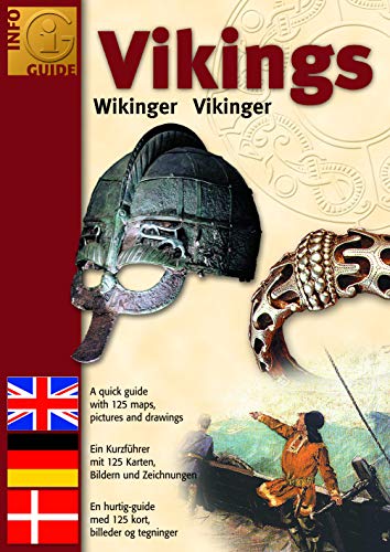 Info Guide cover: Vikings, featuring a helmet and flags of England, Germany, Denmark.