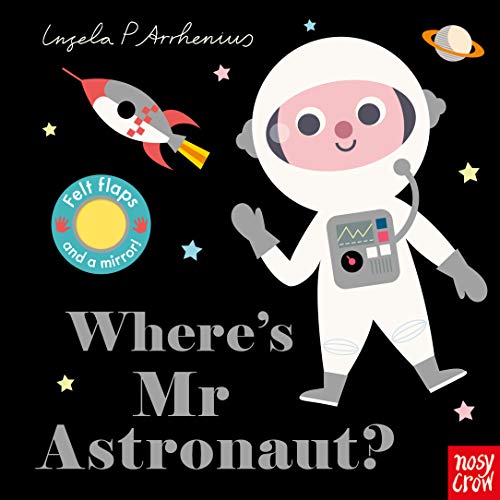 Book cover: astronaut, rocket, stars, and felt flaps for children.