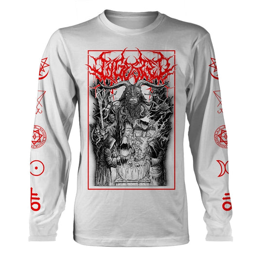 White long sleeve t-shirt with a detailed, dark demonic illustration.