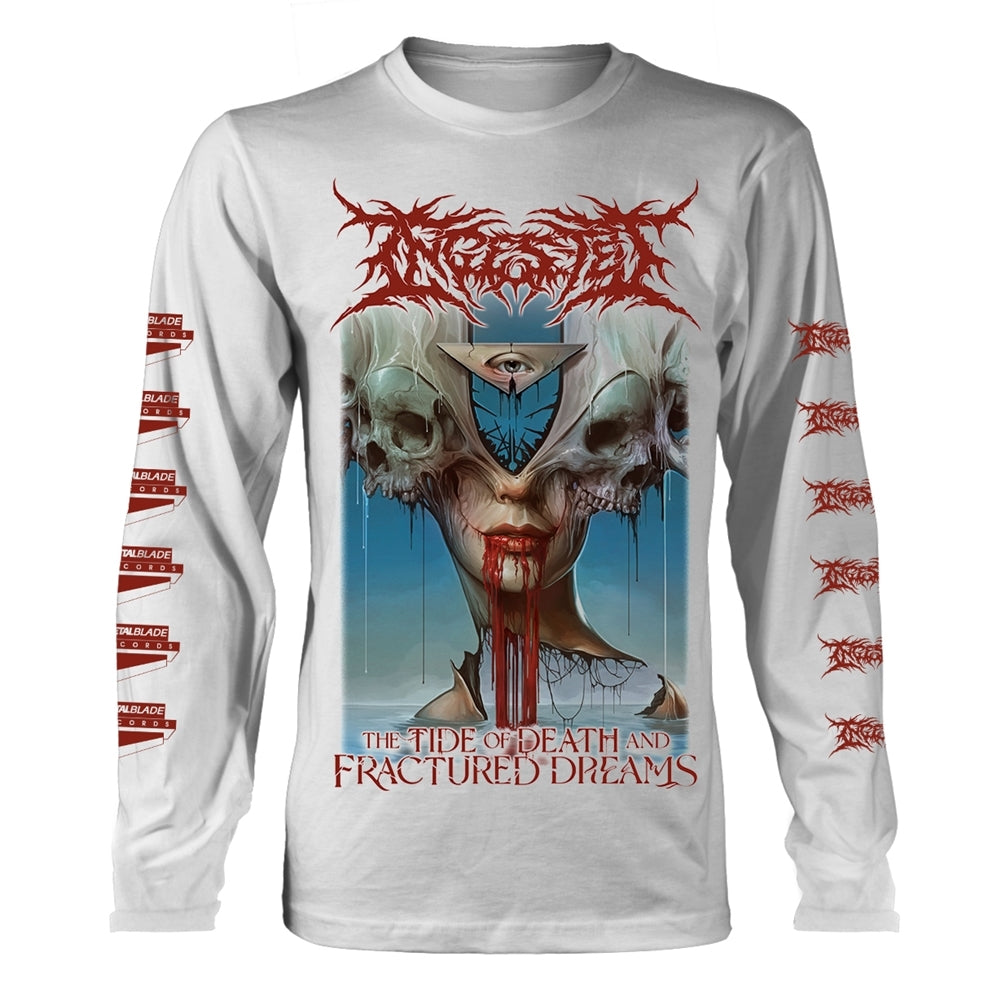 Gray long-sleeve shirt with a detailed, macabre skull and eye design.