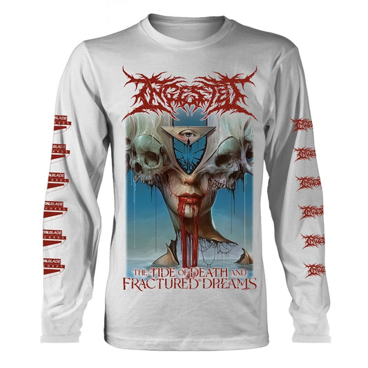 Gray long-sleeve shirt with a detailed, macabre skull and eye design.