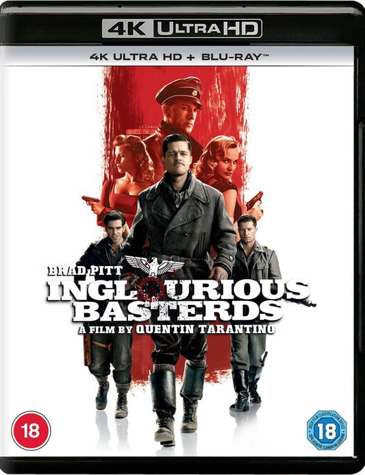4K Ultra HD Blu-ray cover for Inglourious Basterds featuring Brad Pitt and other characters.