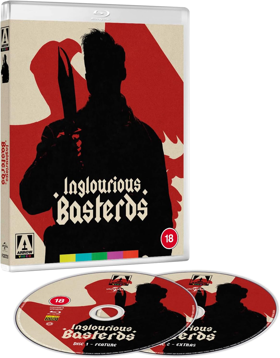 Inglourious Basterds Blu-ray case and two discs featuring a black silhouette on red background.