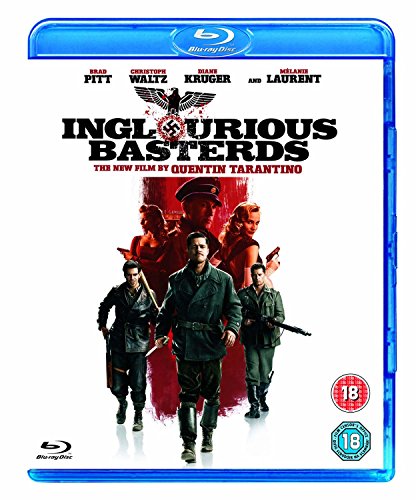 Blu-ray cover art for Inglourious Basterds featuring the cast against a white background.