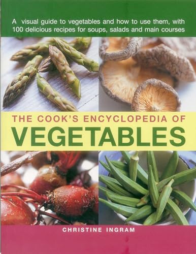 Book cover titled The Cook's Encyclopedia of Vegetables featuring photos of asparagus, mushrooms, and okra.