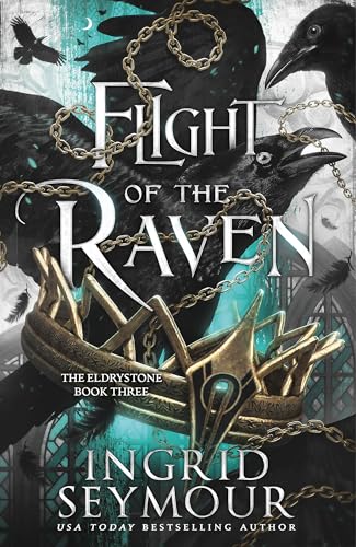 Book cover: ravens, a crown, and gold chains on a dark, textured background.