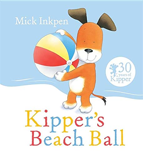 Dog holding a colorful beach ball, book cover illustration.